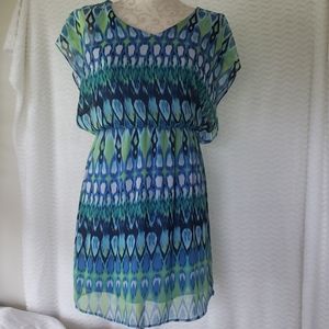 Ayla blue and green slip dress with overlay